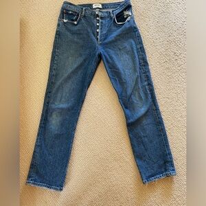 AGOLDE Riley High Rise Straight Dark Blue Denim Crop Jean